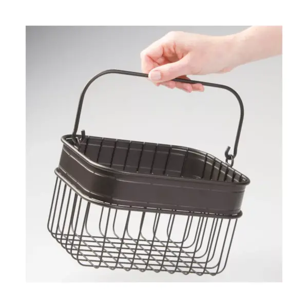 mDesign Small Metal Kitchen Food Storage Organizer Basket with Handle - Bronze