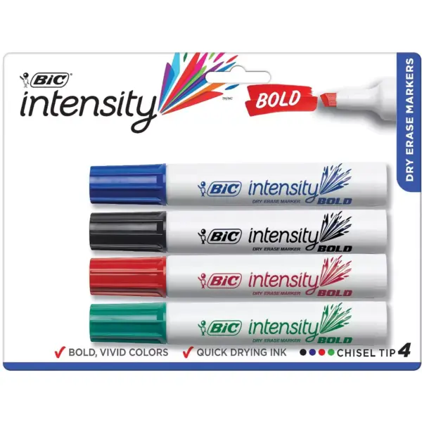 Bic Great Erase Bold Tank-Style Dry Erase Marker Chisel Tip Assorted 4/Pack DECP41ASST