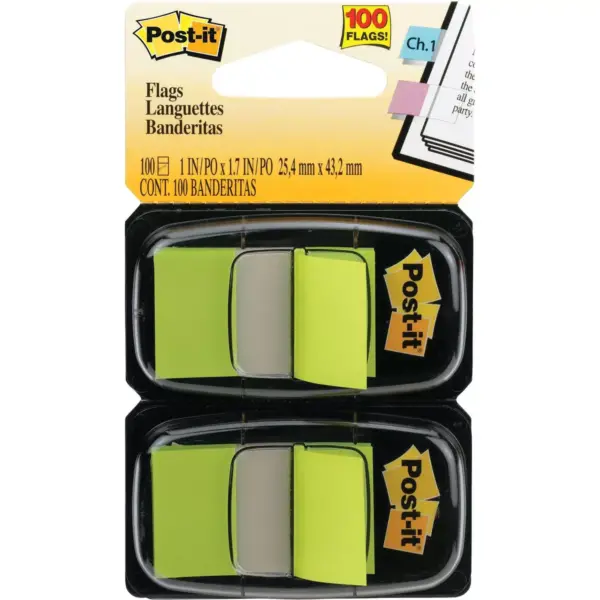 Post-it Standard Page Flags in Dispenser Bright Green 100 Flags/Dispenser 680BG2