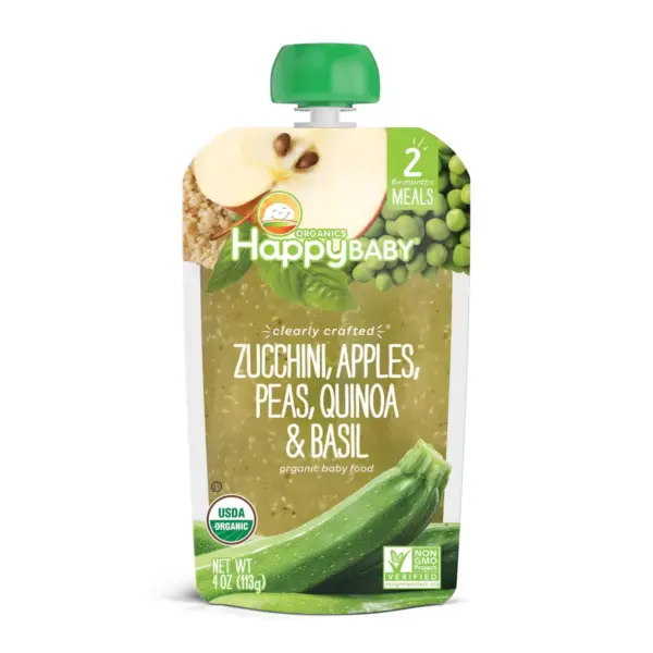 HappyBaby Clearly Crafted Zucchini Apples Peas Quinoa & Basil Baby Food Pouch - 4oz