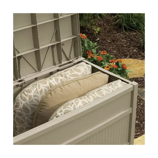 Suncast Horizontal 50 Gallon Stay Dry Resin Outdoor Deck Storage Box with Seat