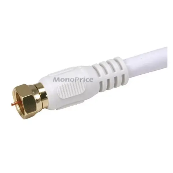 Monoprice Coaxial Cable - 6 Feet - White | RG6 Quad Shield CL2 with F Type Connector, 75 Ohm 18AWG