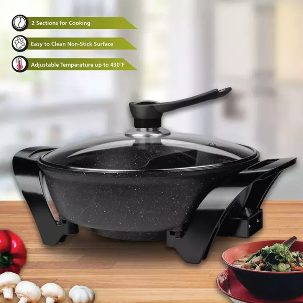 Brentwood Electric 6 Quart 1600 Watt Nonstick Adjustable Temperature Shabu Shabu Cooking Hot Pot for Japanese, Korean, Chinese, & Asian Cuisine, Black