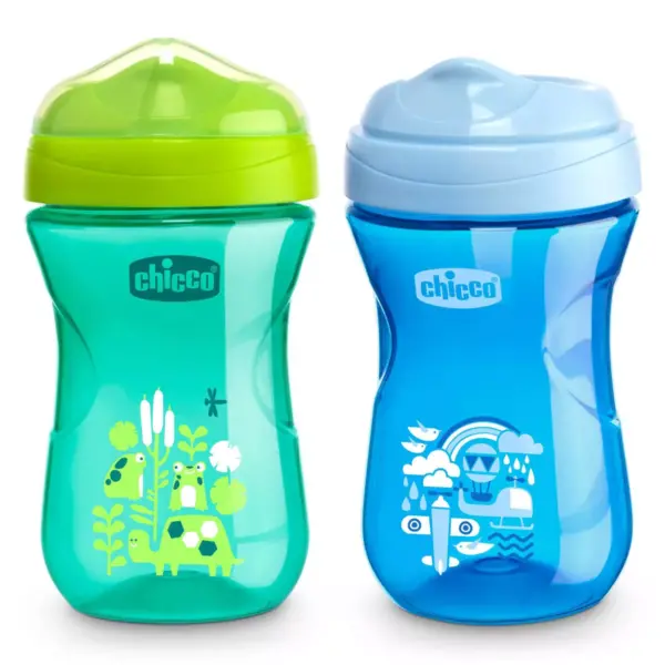 Chicco Rim Spout Trainer Sippy Cup 9M+ - Blue/Teal 2Pk 9oz