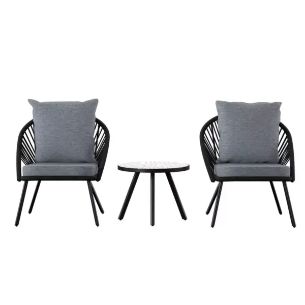 Kneton 3pc Outdoor Seating Set - Black/Gray - Aiden Lane