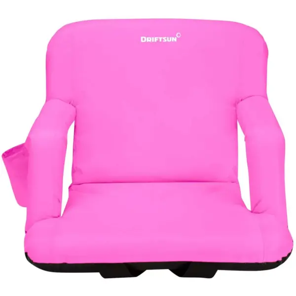 Driftsun Padded Folding Portable 6 Position Reclining Cushioned Stadium Seat Chair with Side Beverage Cup Holder and Backpack Carry Straps, Pink