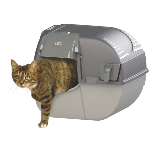 Omega Paw EZ-RA15-1 Plastic Self Cleaning Elite Roll N Clean Self Separating Enclosed Covered Litter Box for Cats and Kittens, Gray Easy Fill