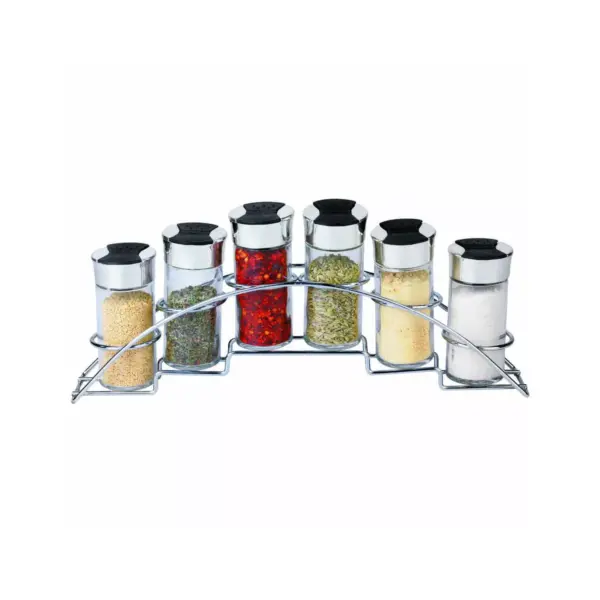 Home Basics Ultra Sleek Half Moon Steel Seasoning and Herbs Organizing Spice Rack with 6 Empty Glass Spice Jars, Chrome