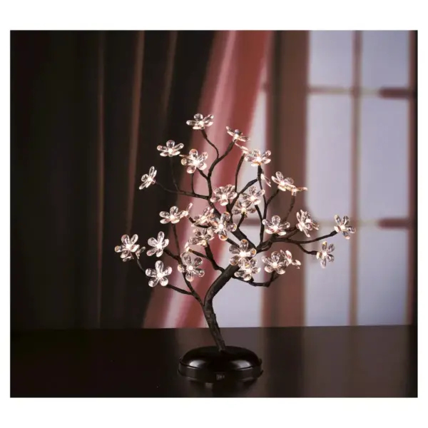 Lightshare 18" 36 LED Crystal Clear Acrylic Flower Bonsai With Green Leaf And Battery Powered - Warm White Lights