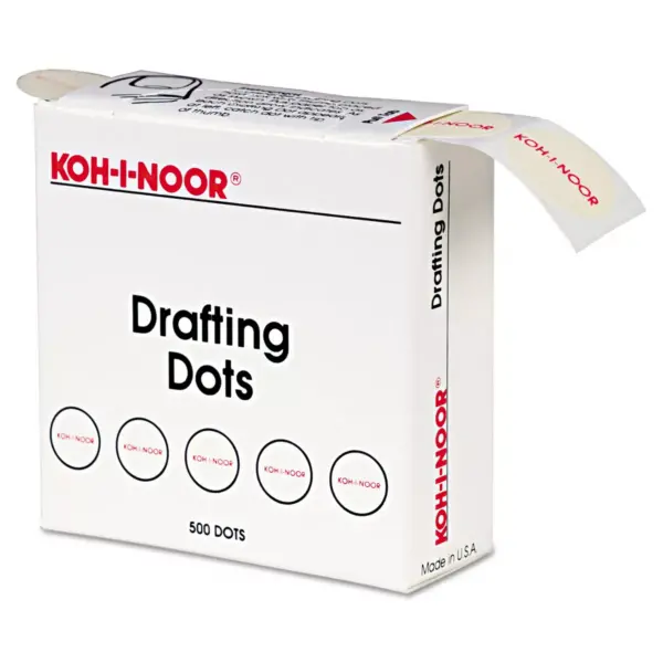 Koh-I-Noor Adhesive Drafting Dots w/Dispenser 7/8in dia White 500/Box 25900J01