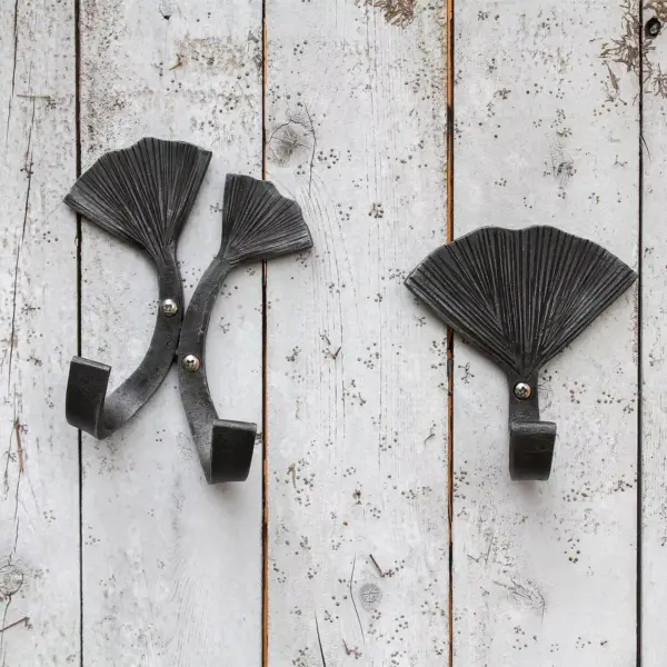 6.5" Steel Double Ginkgo Leaf Wall Hook Black - ACHLA Designs