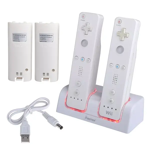 Insten Dual Remote Controller Charger Charging Dock Station + 2 x Rechargeable Battery for Nintendo Wii / Wii U- White