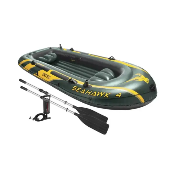 Intex Seahawk 4 Inflatable 4 Person Floating Boat Raft Set with Oars & Air Pump