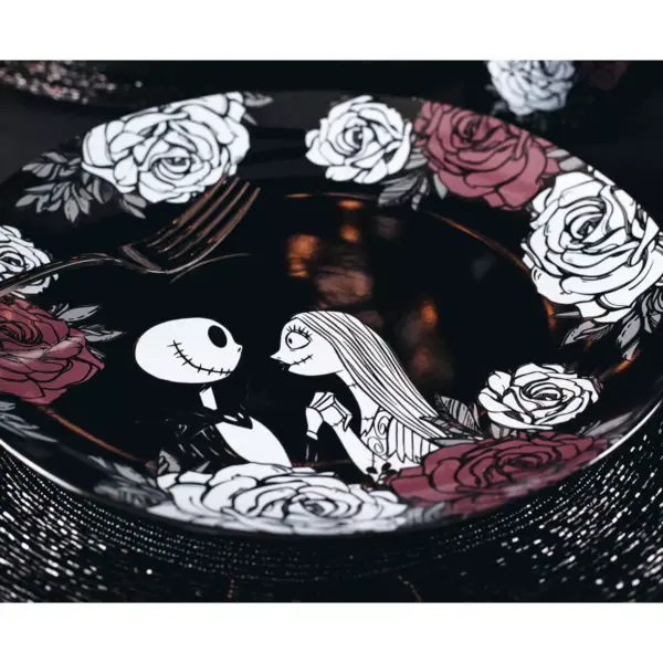 Seven20 The Nightmare Before Christmas Jack and Sally Black Rose 16-Piece Dinnerware Set