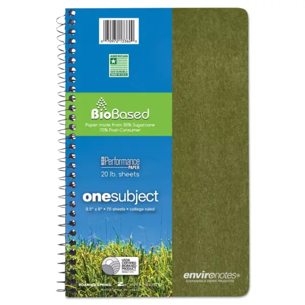 Roaring Spring Environotes Sugarcane Notebook 9 1/2 x 6 1 Subj 80 Sheets College Assorted 13360