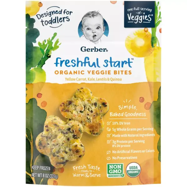 Gerber Freshful Start Frozen Organic Veggie Bites Yellow Carrot, Kale, Lentils & Quinoa - 8oz