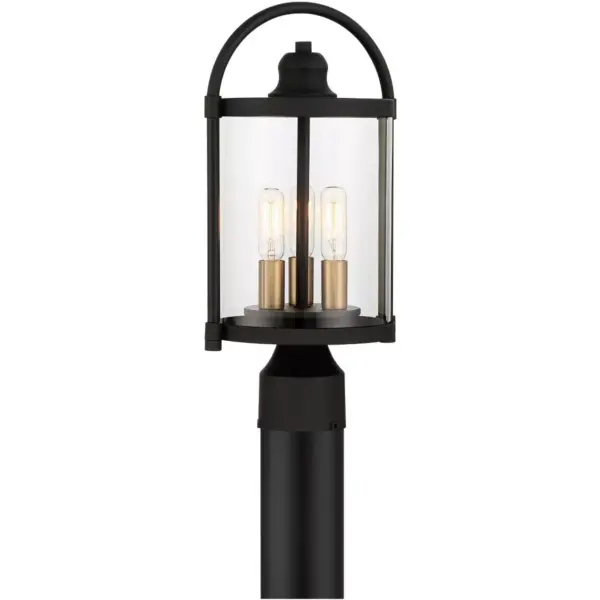 John Timberland Modern Outdoor Post Light Fixture Black Warm Brass Metal 15 3/4" Clear Glass Exterior House Porch Patio Outside