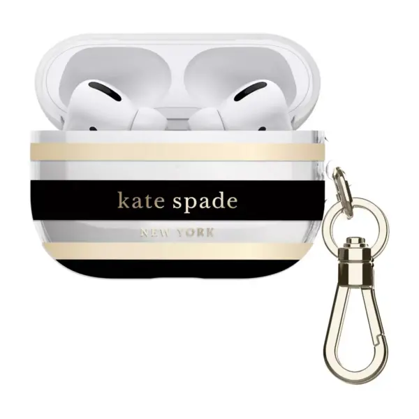 Kate Spade New York AirPods Pro Case - Oceanside Stripe Black/Gold Foil/Clear