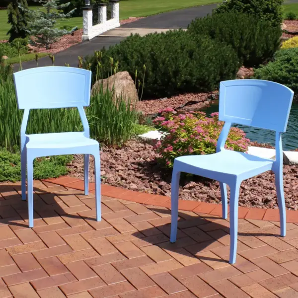 Sunnydaze Plastic All-Weather Commercial-Grade Elmott Indoor/Outdoor Patio Dining Arm Chair, Light Blue, 4pk