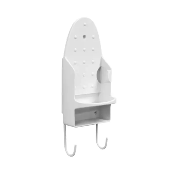 Home Basics Wall Mount Ironing Board with Built-In Accessory Hooks, White