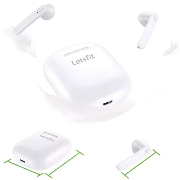 Letsfit Bluetooth 5.0 Wireless Earbuds TWC HD Stereo Sound 30H Playtime with Charging Case Built-in Mic for Running Gym Workout T12 - White