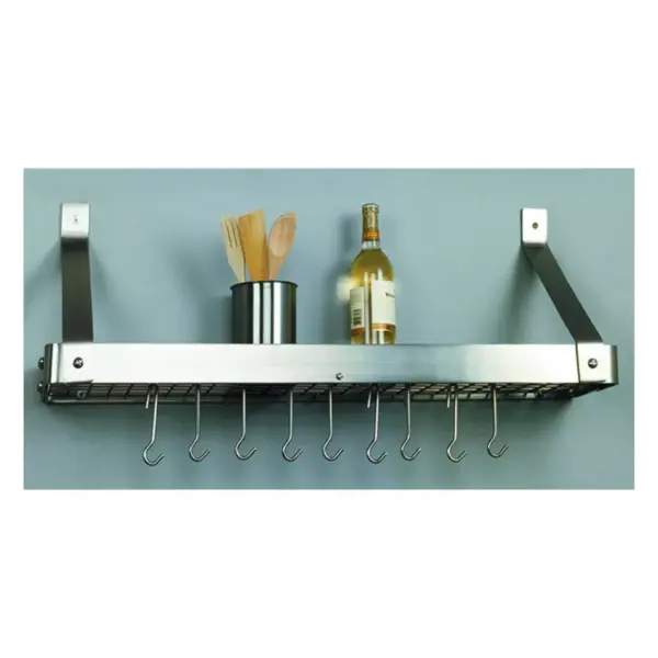 Old Dutch International Satin Nickel Wall-Mount Bookshelf Pot Rack with Grid and 12 Hooks