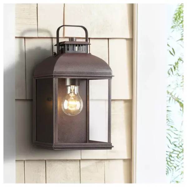 John Timberland Rustic Outdoor Wall Light Fixture Rust 16 1/2" Clear Glass Lantern for Exterior House Porch Patio Deck