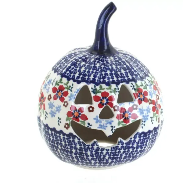 Blue Rose Polish Pottery Red Poppy Small Pumpkin