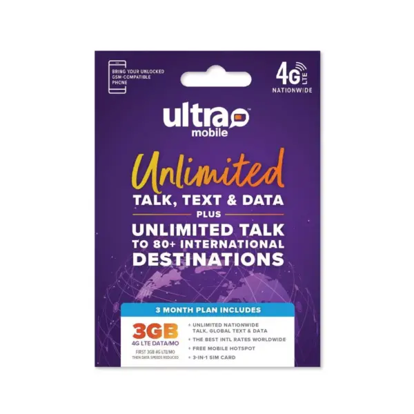 Ultra Mobile 3 Month $22/mo (3GB) SIM Kit