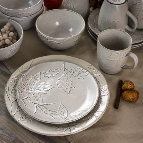 Gibson Elite Naturalia 16 Piece Stoneware Dinnerware Set in Light Grey