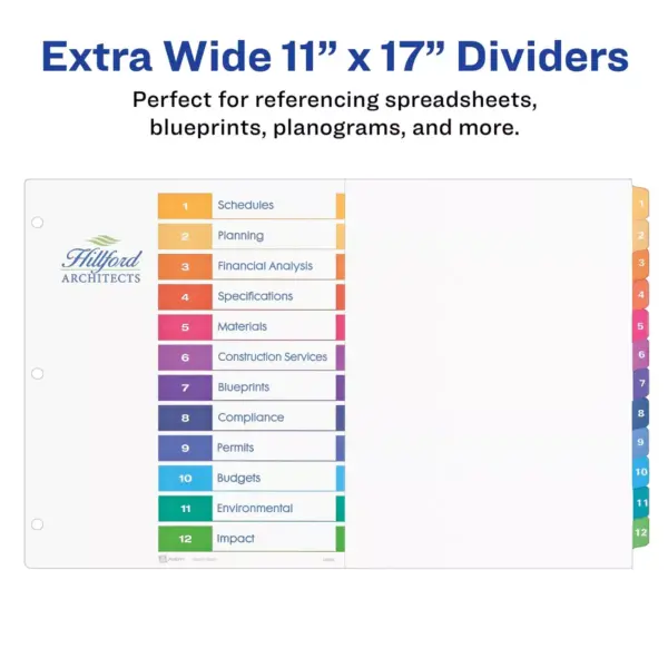 Avery Ready Index Customizable Table of Contents Multicolor Dividers 12-Tab 11 x 17 11149