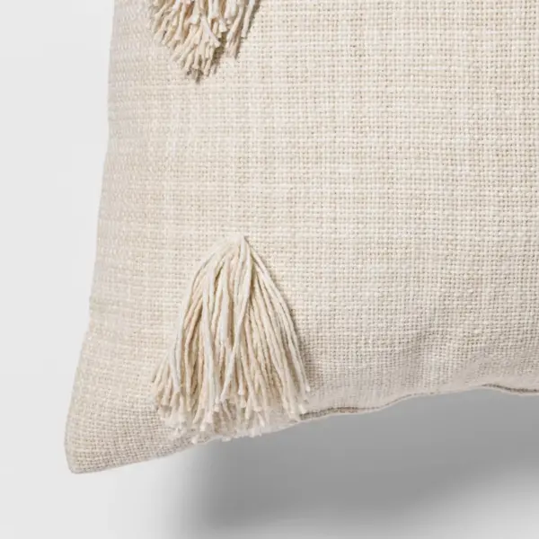 Euro Woven Textured Decorative Throw Pillow With Tassels Cream/Neutral - Opalhouse™