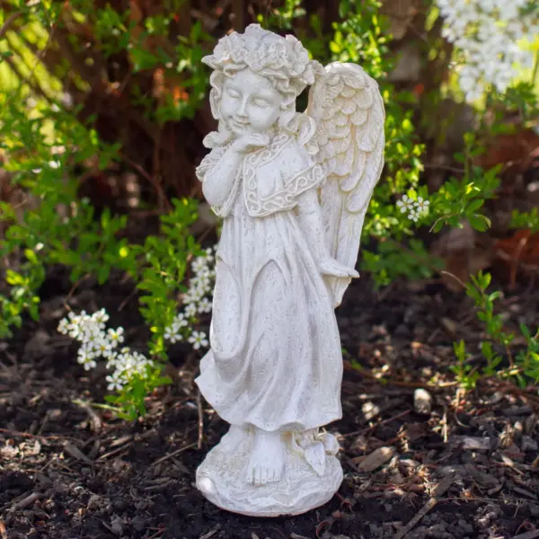 Northlight 9.75" Ivory Standing Angel Girl with Floral Crown Outdoor Patio Garden Statue