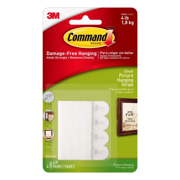 Command 4 Sets of Small Sized Picture Hanging Strips White