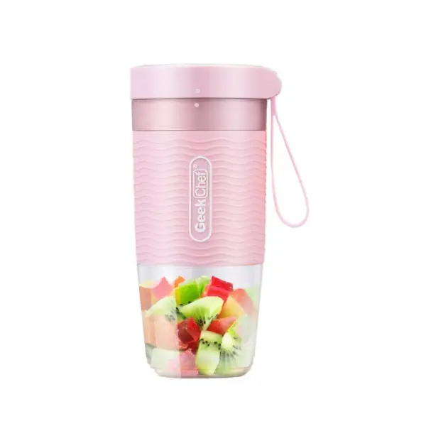 Geek Chef 10 Ounce Rechargeable Cordless Waterproof Mini Portable Blender/Blending Bottle with USB Cable Charger for Travel, Office, and Gym, Pink