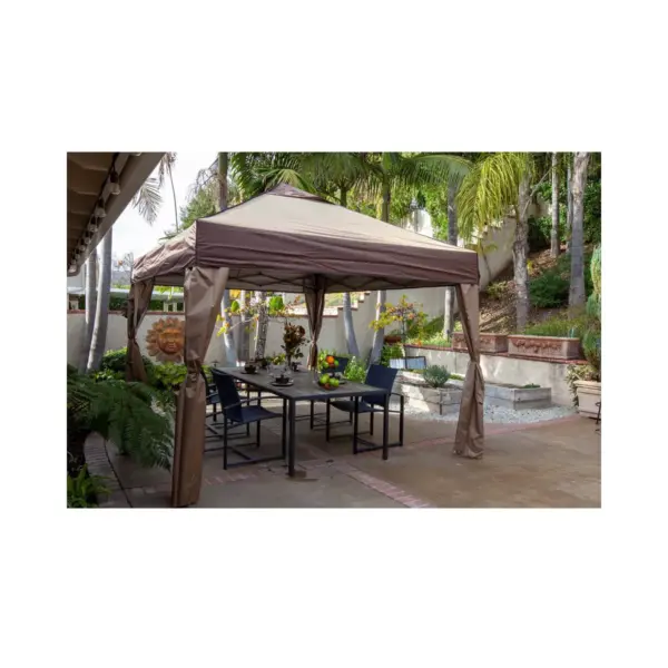 Z Shade 10 x 10 Foot Lawn and Garden Event Outdoor Portable Canopy Gazebo Pop Up Shelter Tent with Skirts for Camping and Outdoor Parties, Tan