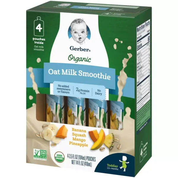 Gerber Organic Oat Milk Banana Squash Mango Pineapple Smoothie - 4ct/3.5 fl oz Each