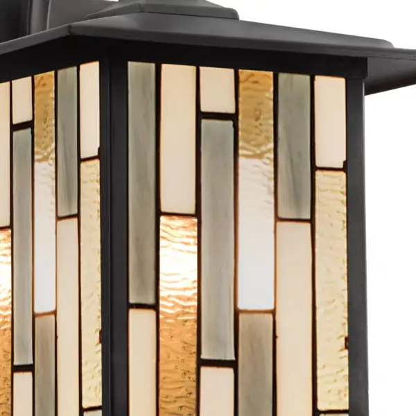 11.75" Stained Glass 1-Light Prairie Style Outdoor Wall Lantern Sconce Oil-Rubbed Bronze - River of Goods