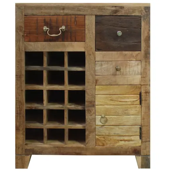 3 Drawer Wooden Wine Bar Cabinet with 1 Door Storage and Wine Slots Brown - The Urban Port