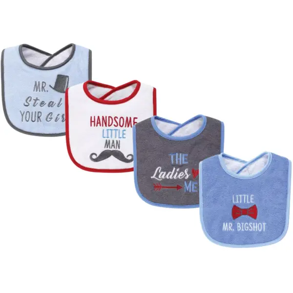 Hudson Baby Infant Boy Cotton Terry Drooler Bibs with Fiber Filling 4pk, The Ladies Love Me, One Size