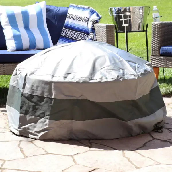 Sunnydaze Outdoor Heavy-Duty Weather-Resistant 300D Polyester Round 2-Tone Fire Pit Cover - 40" x 18" - Gray and Green