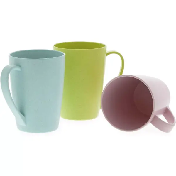 Okuna Outpost 6-Pack Unbreakable Wheat Straw Tea Cups Coffee Mugs with Handle 12 Oz, 3 Colors