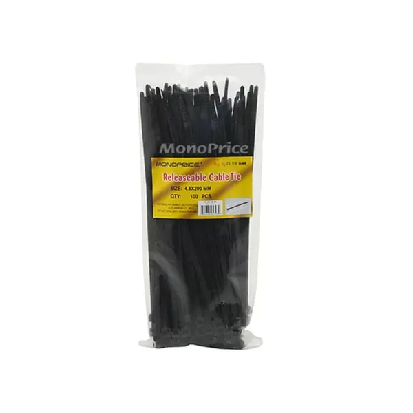 Monoprice 8-inch Releasable Cable Tie, 100pcs/Pack, 50 lbs Max Weight - Black