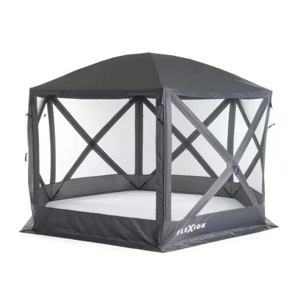 SlumberTrek Flexion Lightweight Outdoor 6 Sided Pop Up Gazebo Canopy Shelter with Mesh Screen Netting, Gray