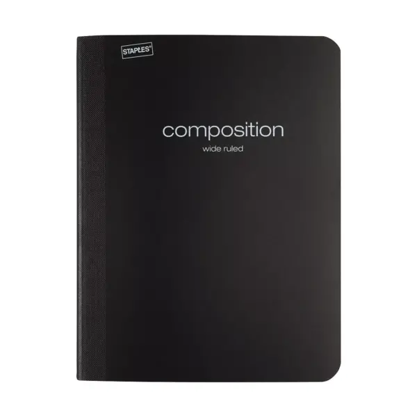 Staples Poly Composition Notebook Wide Ruled 9-3/4" x 7-1/2" Black TR55087N/55087