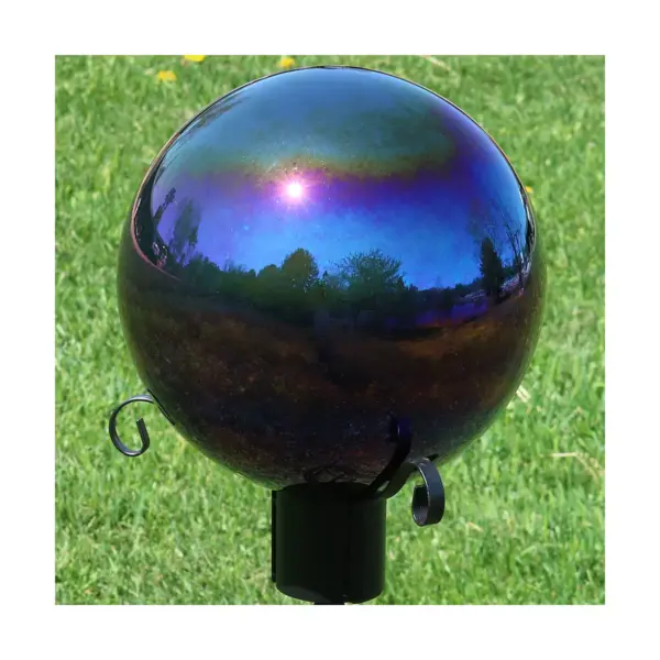 Sunnydaze Indoor/Outdoor Gazing Globe Glass and Stainless Steel Mirror Ball with Stem - 10" Diameter - Mirrored Rainbow