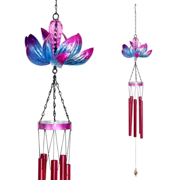 38.98" Metal Spinning Lotus Wind Chime Purple/Pink - Exhart