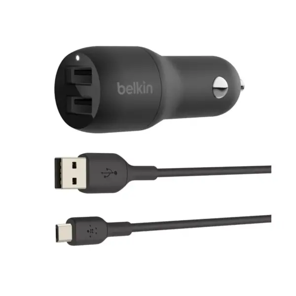 Belkin Dual USB-A Car Charger with USB-A to Mirco Cable 3.3' - Black