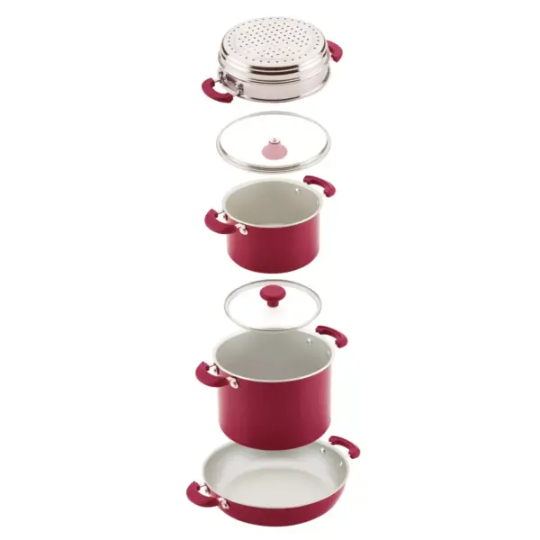 Rachael Ray Create Delicious 8pc Aluminum Nonstick Cookware Stacking Set Red