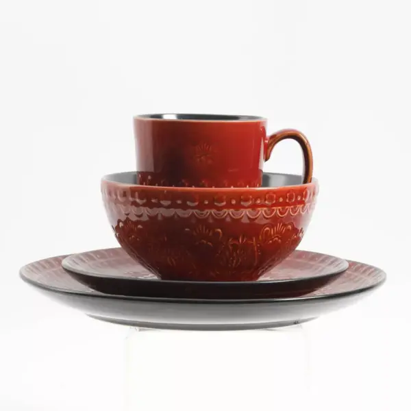 Gibson Elite 16pc Stoneware Milanto Dinnerware Set Red